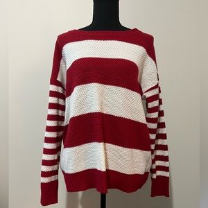 Zenana Outfitters Red and White Striped Sweater